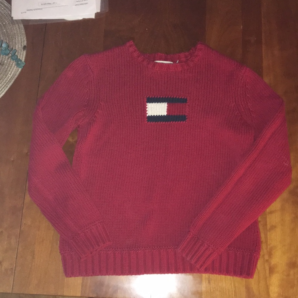 Red Tommy Hilfiger knit sweater size M